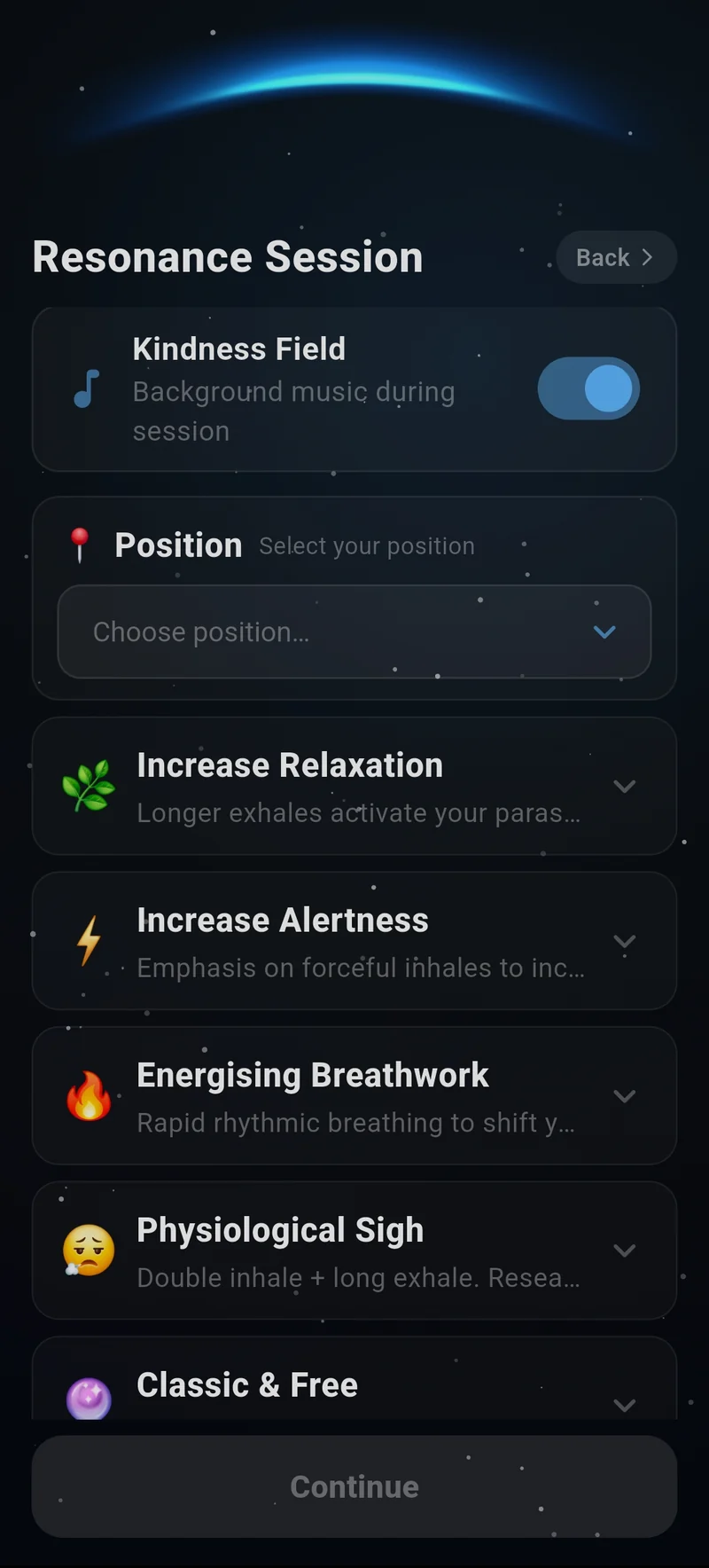Setting up a resonance session in the NU._.IRA app